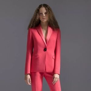 Escada satin peak lapel jewel button wool tuxedo jacket blazer Size 40